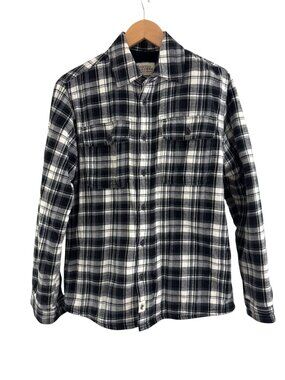 Boston Traders Men's Black White Plaid Flannel Shirt Fleece Lined Shacket Size M